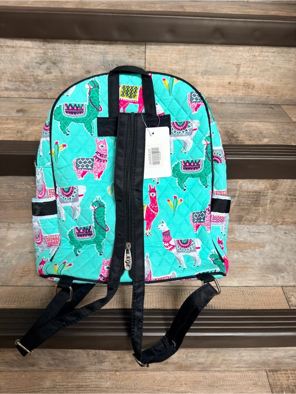 NWT Kids Turquoise Llama Print Diaper bag Backpack with Black Bow